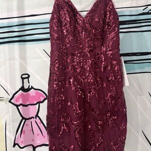 Elegant Sequin Burgundy Dress